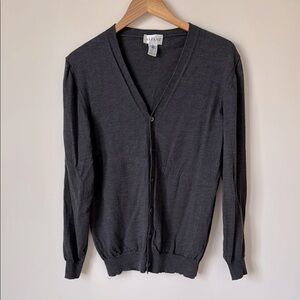 Alfani | 100% Merino Wool V-neck Cardigan Sweater in Charcoal Gray | Size S